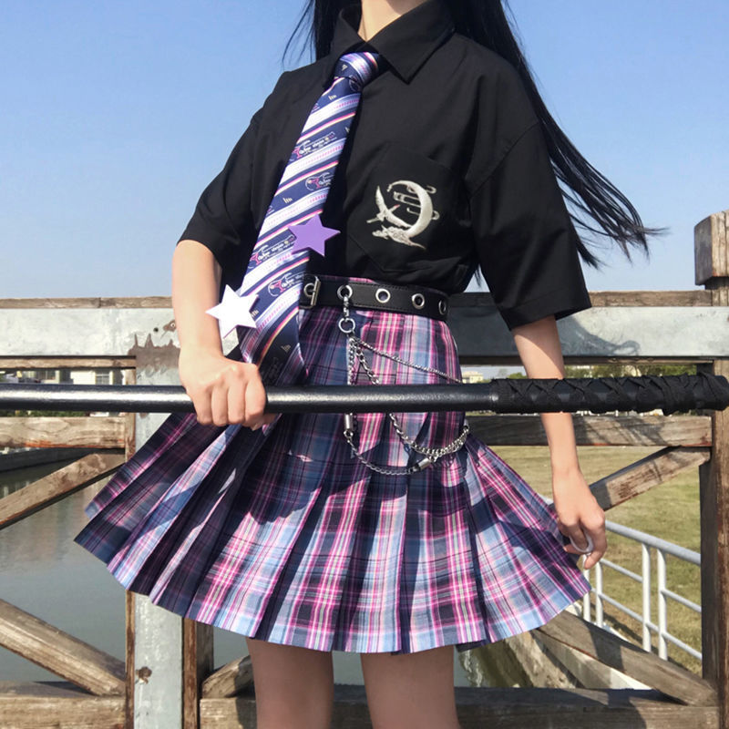 依锦艾@电竞少女jk制服套装格裙百褶裙学生1jk制服裙子jk短裙日系 黑