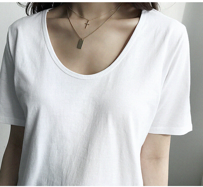 女士性感t恤女短袖低胸宽松低领夏季大领口露锁骨新疆t恤u领上衣灰色