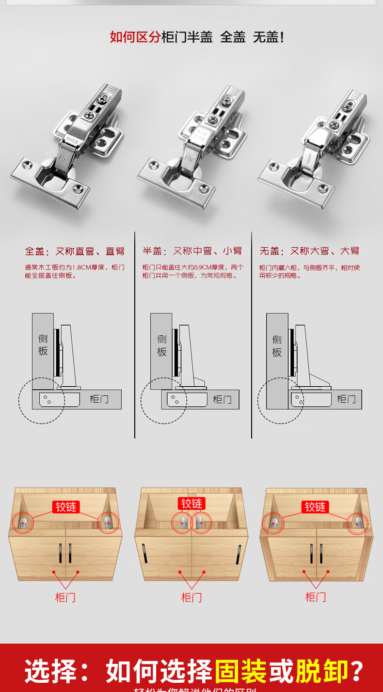 304不锈钢缓冲阻尼铰链橱柜门半盖中弯五金折叠飞机合页铜芯纯304