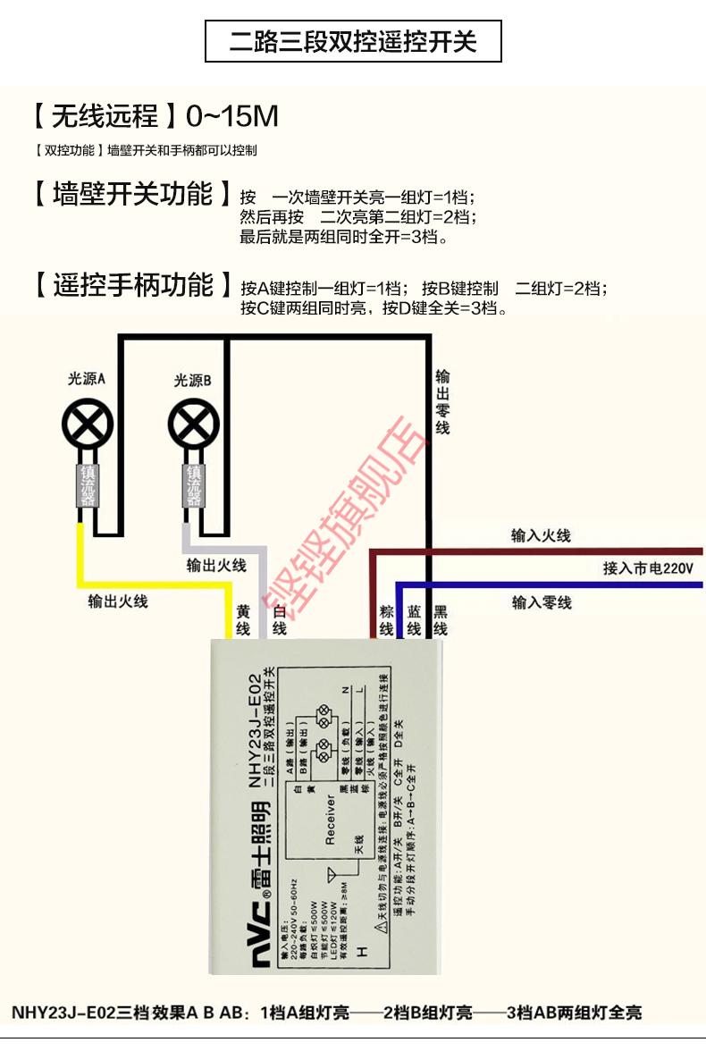 二路三段数码分段开关带遥控三路四段控制器无线智能遥控开关两段三路