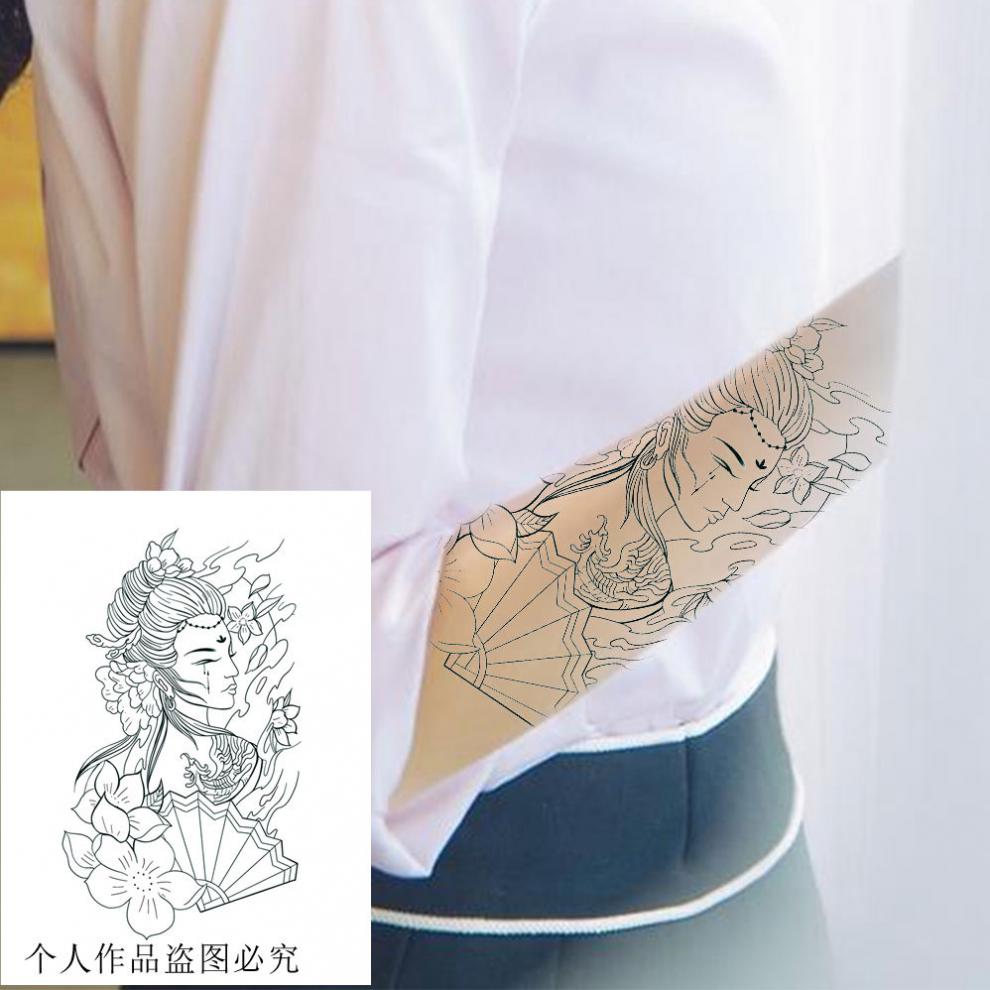 割线艺伎落泪艺伎线条艺伎防水男女社会纹身贴半臂纹身贴果汁 果汁版