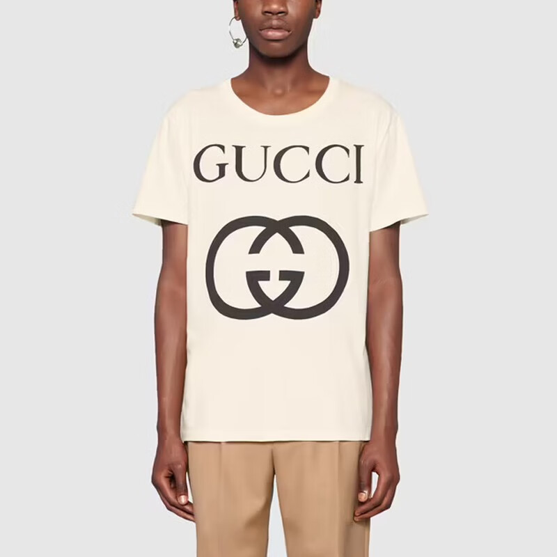 【中检鉴定】gucci古驰男女同款经典gg印花棉质休闲短袖t恤上衣493117