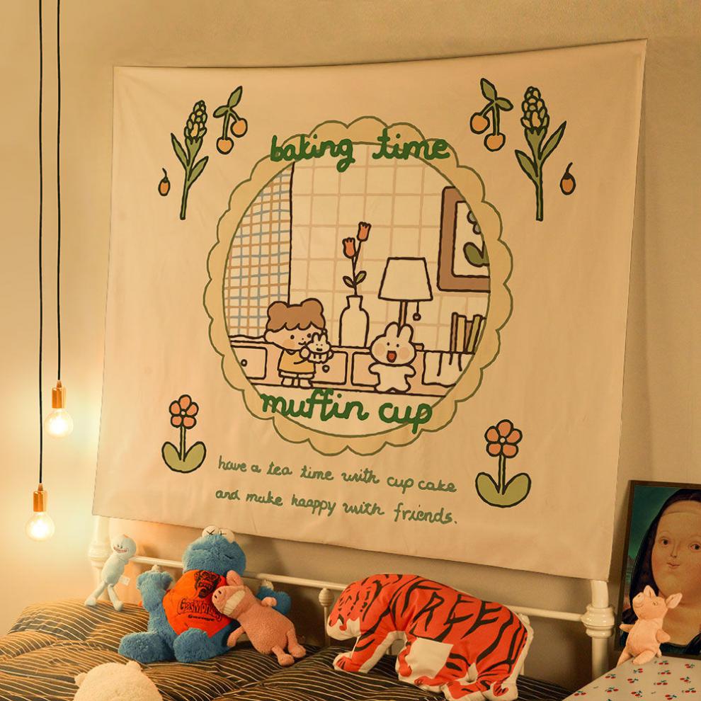 花仟陌ins风可爱拍照直播床头挂布背景布宿舍卧室装饰布房屋改造挂毯