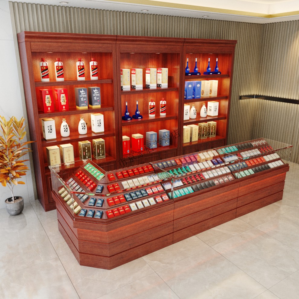 奈趣京选好货实木玻璃烟柜展示柜烟酒柜台收银台专卖便利店超市货架