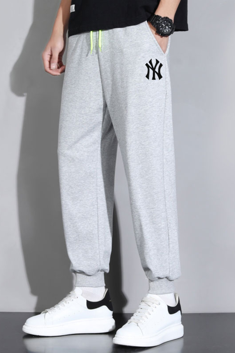 闪仕联名ml·b ny 裤子男卫裤秋季束脚灰色休闲长裤2021年春秋纯色