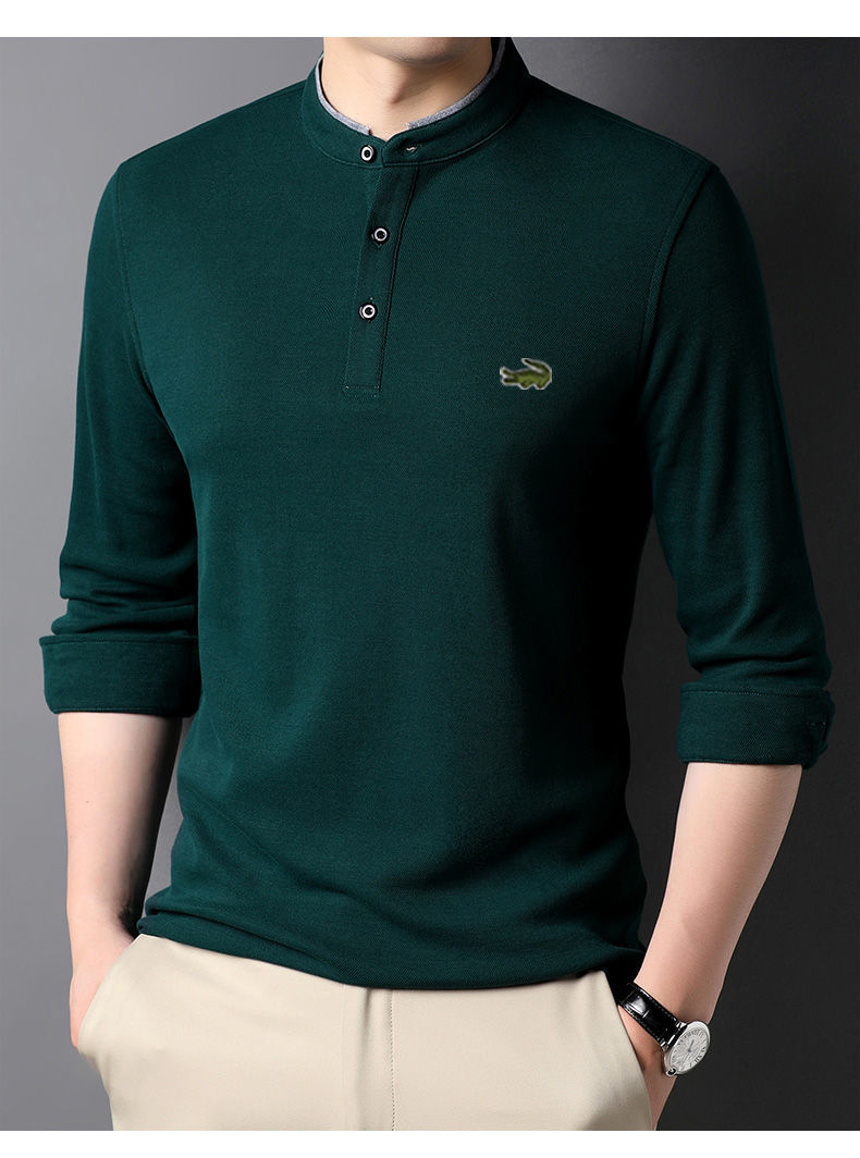 鳄鱼恤crocodile鳄鱼长袖t恤男士春秋珠地立领休闲体恤polo衫中男装