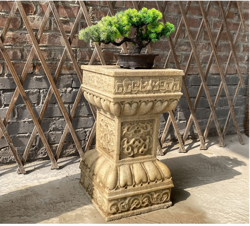石雕花台盆景底座石头柱子石材仿古石座玄关中式装饰祥云石柱石墩款式