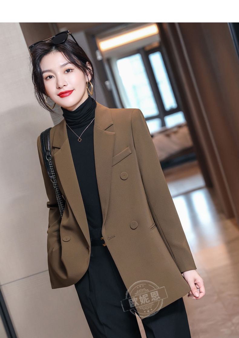 西装外套女秋冬气质女神范洋气感双排扣职业小西服上衣长袖咖色西装l