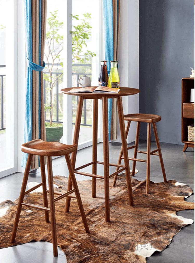 墨绩 小吧台家用户外阳台白腊木木圆形小吧台桌高脚桌椅凳简约家用