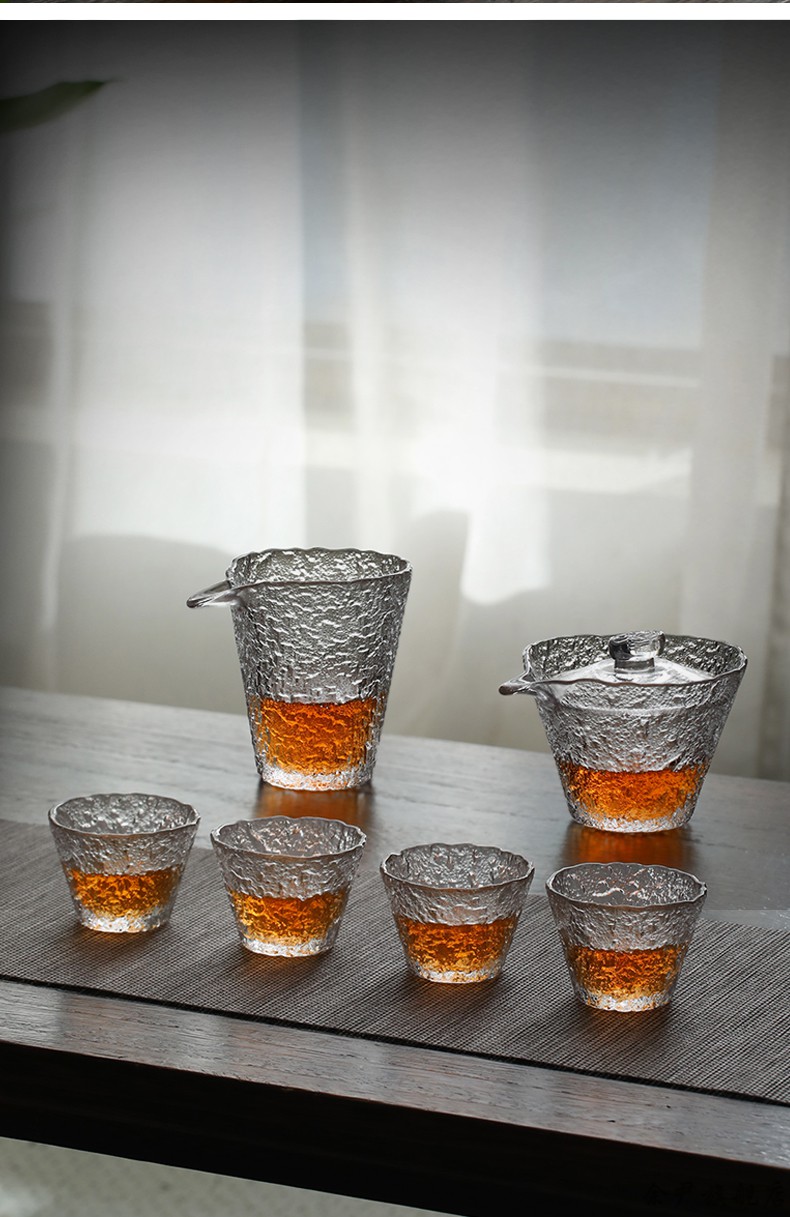 冰皱玻璃茶杯套装泡茶日式锤纹公道杯小号功夫茶具单个茶碗 小冰杯【6