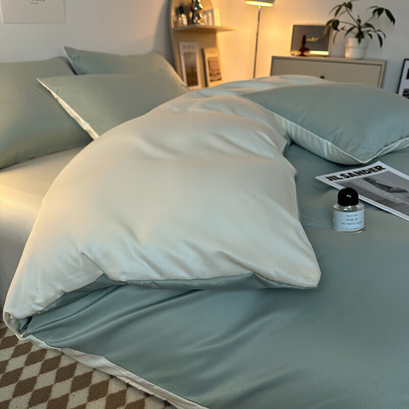 欧薇娜（OIVFNDQN）夏天床上四件套夏季水洗床品欧式丝滑宿舍 洛可可-水绿+芝士[柔软舒适/ 1.8m床[四件套]-适合180x