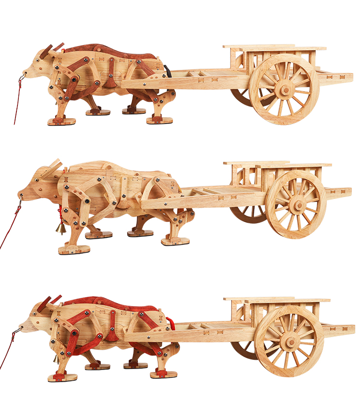 木牛流马三国诸葛亮齿轮机械传动模型礼品网红创意木质牛车玩具