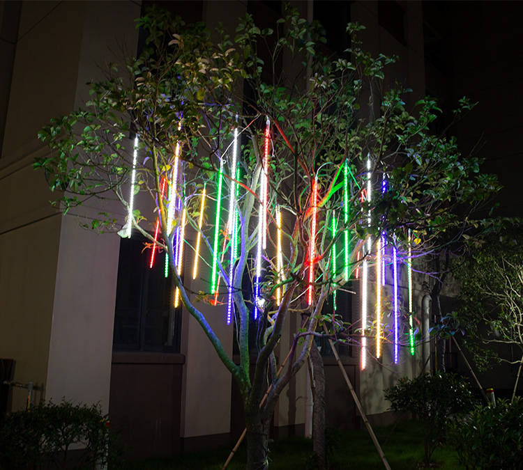 流星雨led灯条户外挂树上彩灯串灯庭院装饰太阳能亮化七彩流水灯七
