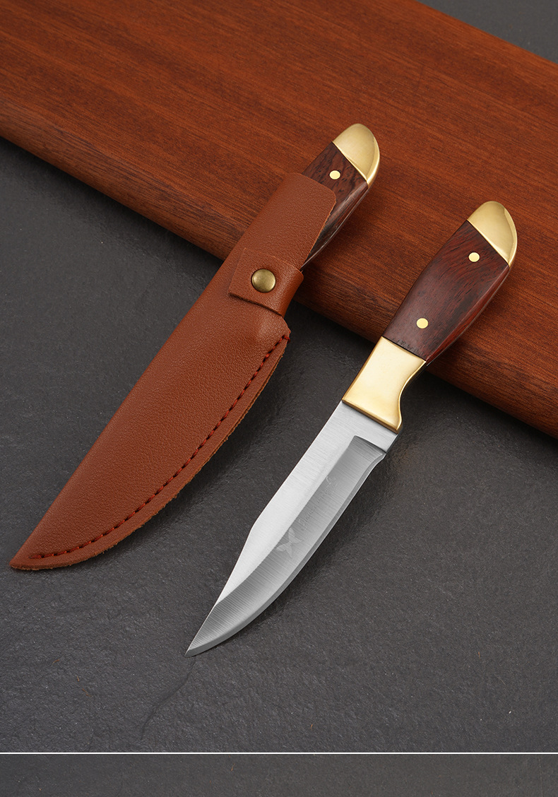 煅打狼瑔小刀氚气刀刀具防身冷直刀开刃户外锋利刀经典镶铜小直刀