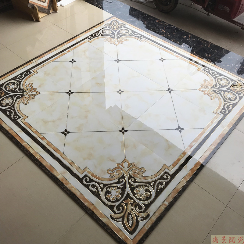 微晶石拼花地砖800x800地毯花抛晶砖入户玄关走廊客厅镀金瓷砖定做或