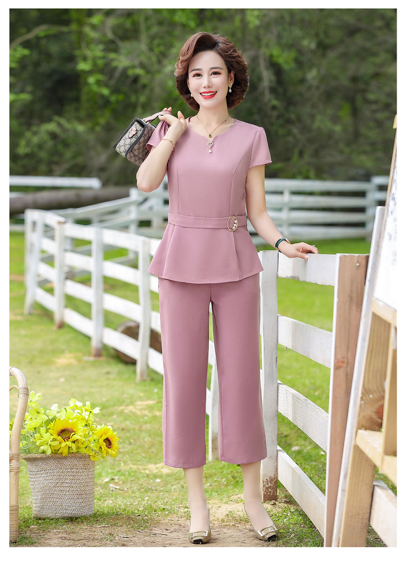 女装妈妈装新款中年妈妈夏装短袖时尚休闲两件套40岁50中老年女装夏季