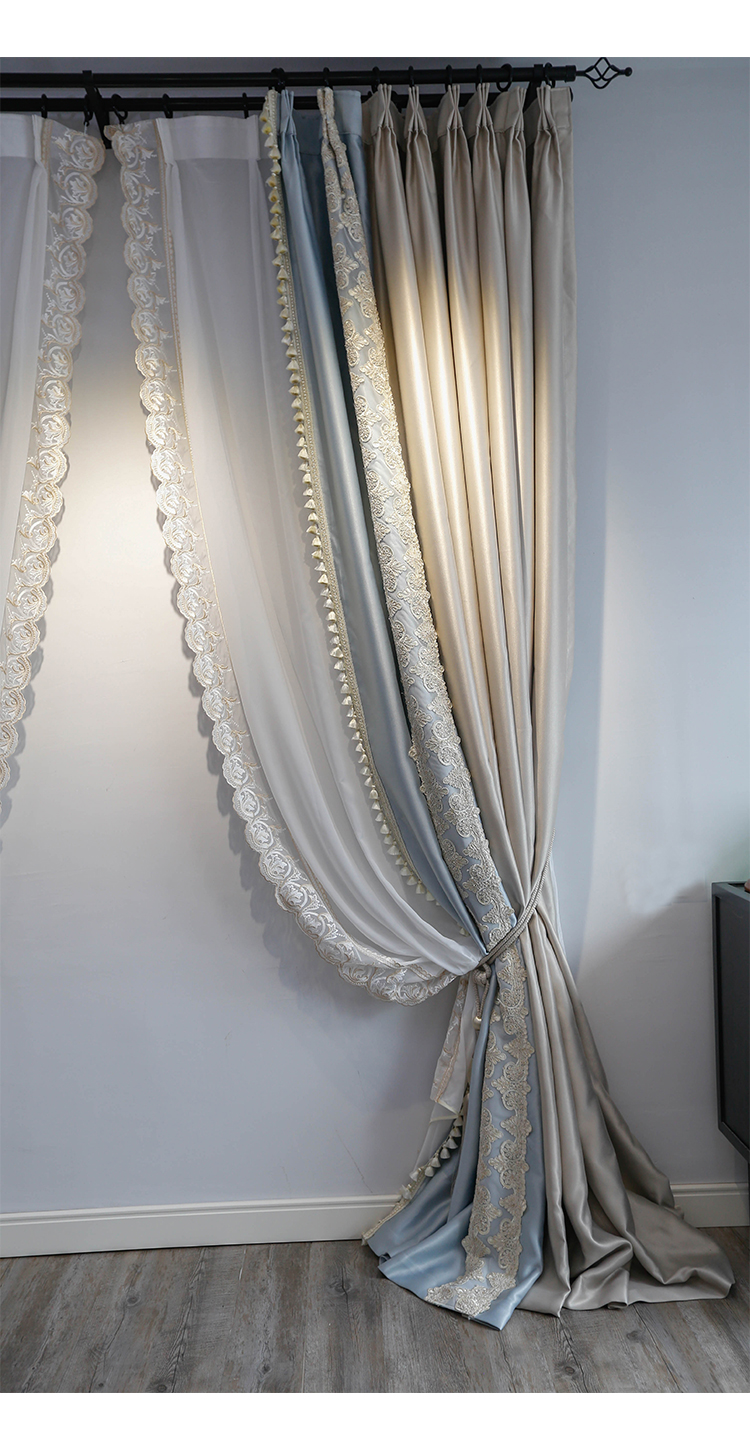 高精密窗帘轻奢高档大气法式轻奢客厅窗帘成品大气卧室飘窗蚕丝纹高