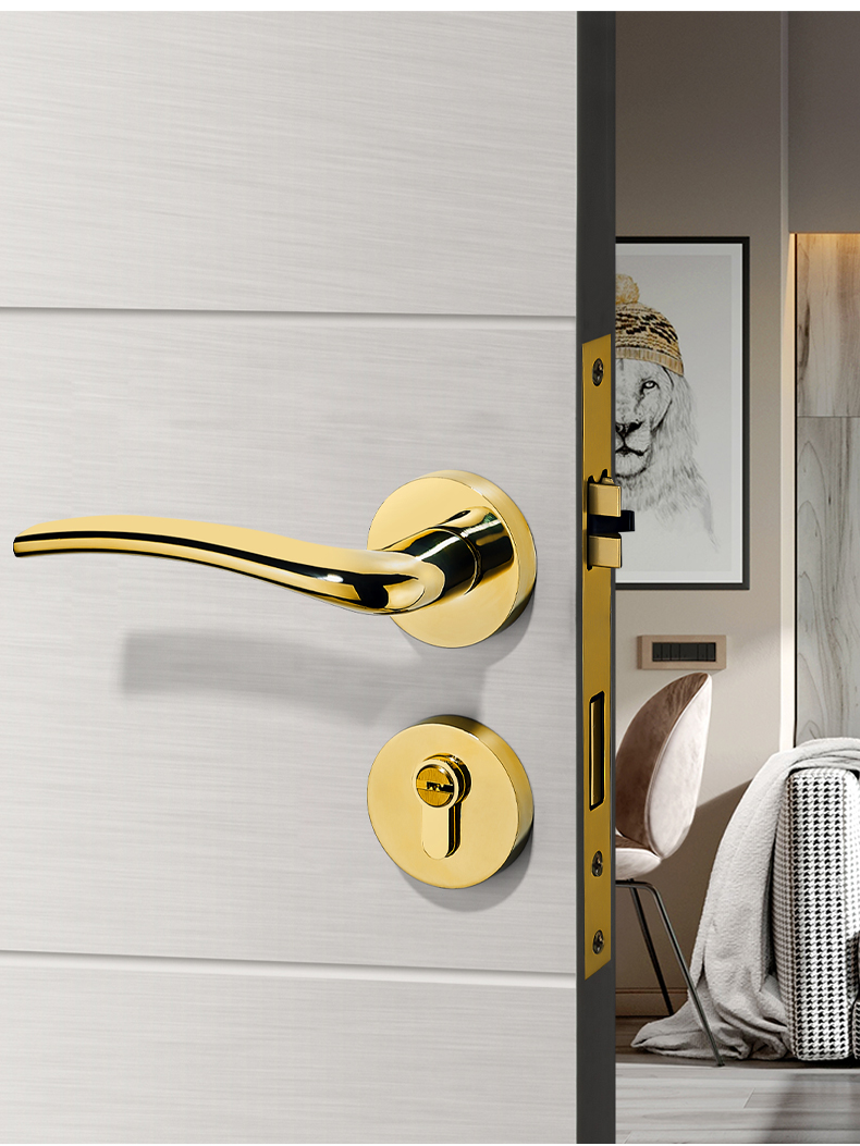 卧室门锁体雷鸟灰色门锁室内卧室房门锁磁吸门锁分体极简黑色家用木