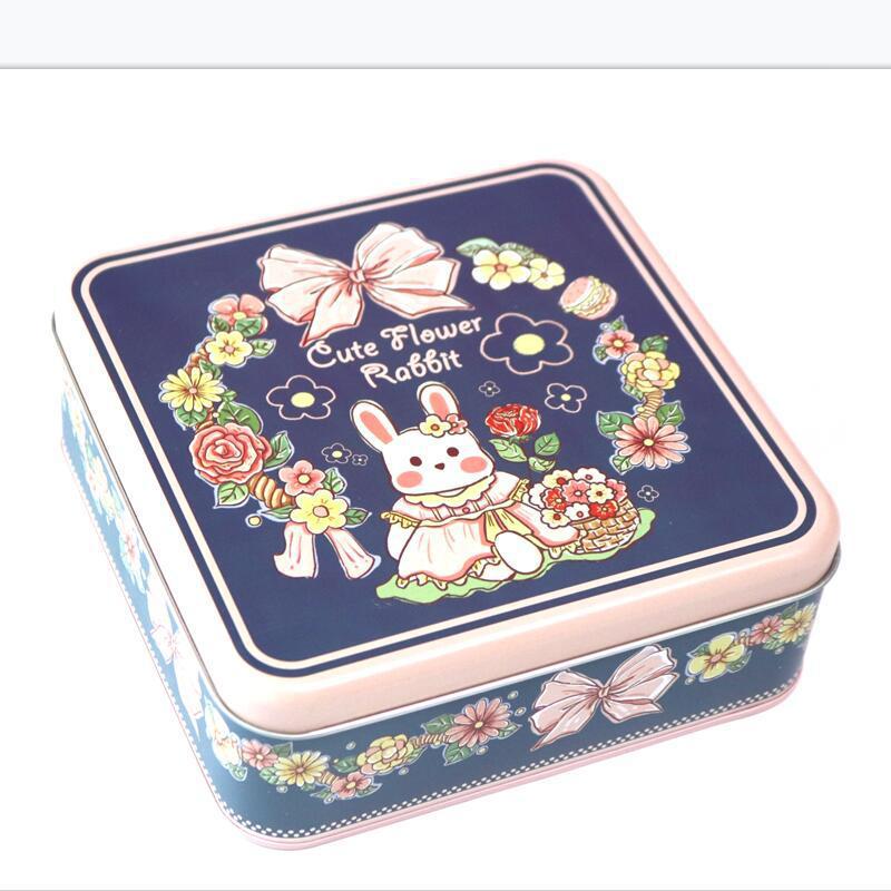 月饼盒新款卡通兔子可爱小熊铁盒方形曲奇饼干铁盒宝宝生日回礼物