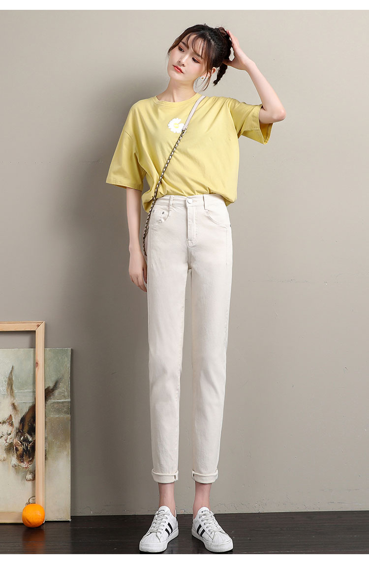 裤香港潮牌直筒宽松哈伦裤新款高腰显瘦大码老爹裤百搭米白色女裤子米