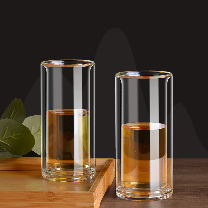 玻璃杯双层隔热双层玻璃圆柱口杯无盖直升杯隔热防烫水杯牛奶杯茶杯