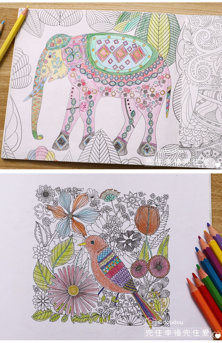 涂色画填色儿童神秘花园涂色书本涂色画儿童涂色本童话梦境神秘花园8