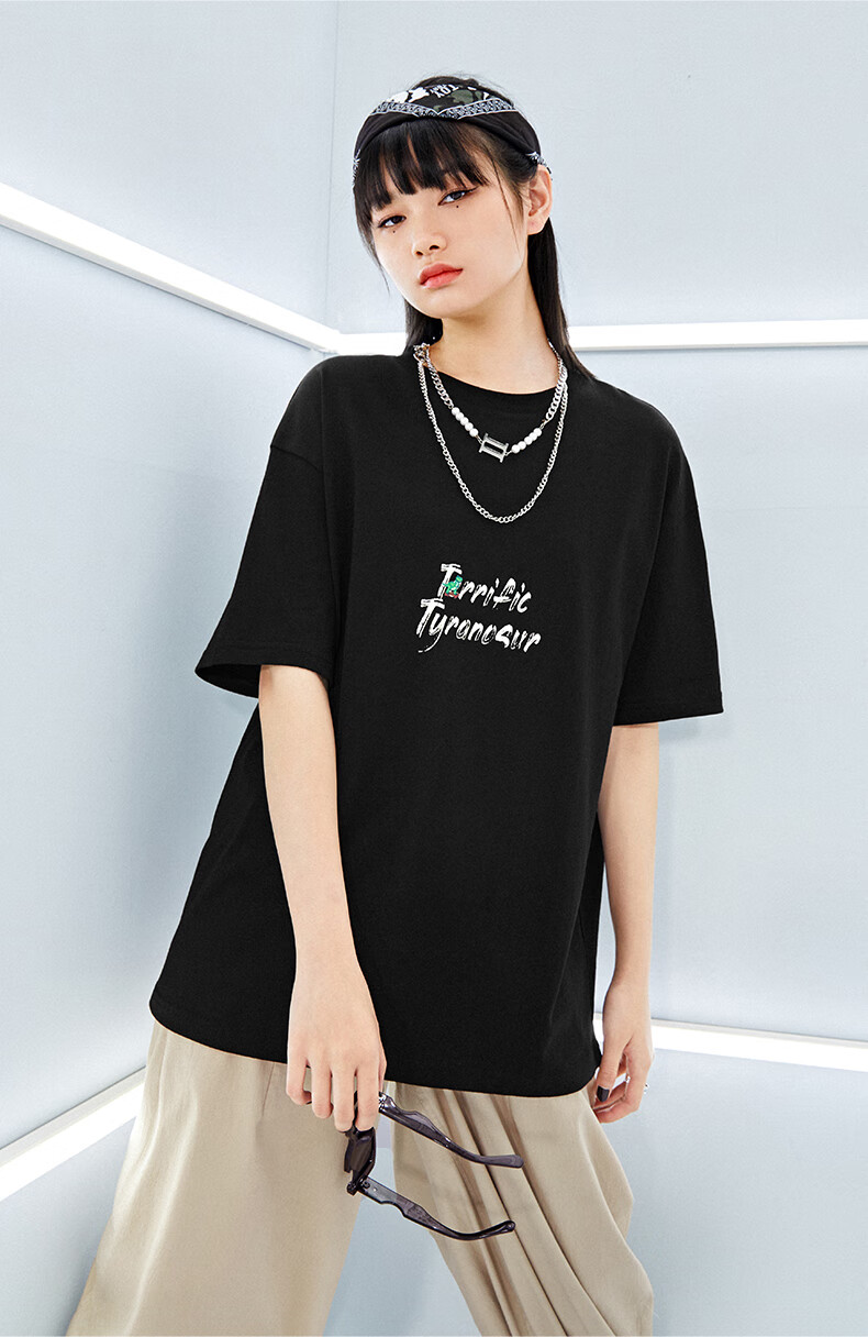 material girl【阿k同款】雷克斯联名t恤女短袖黑色宽松内搭2021夏