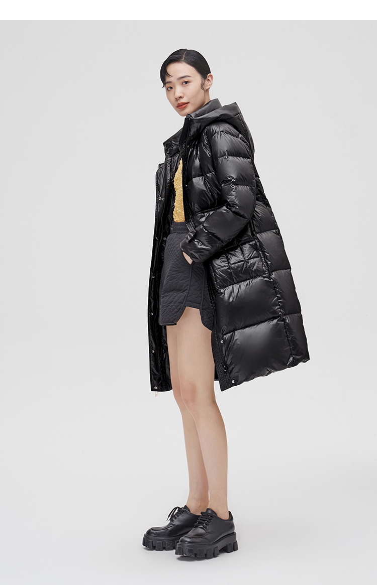 艾莱依羽绒服女2021年新款白鸭绒反季中长款高端羽绒外套冬暖白色165