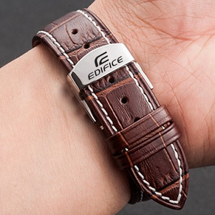 适用于卡西欧真皮表带bem5015065073075175115023男女手表带黑色黑线