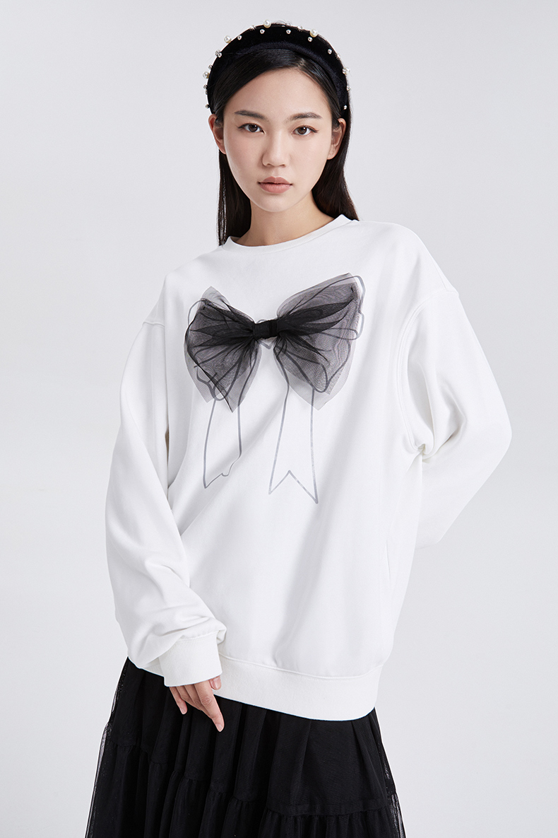 five plus2021秋冬新款女装少女感蝴蝶结卫衣女元气宽松长袖闺蜜装
