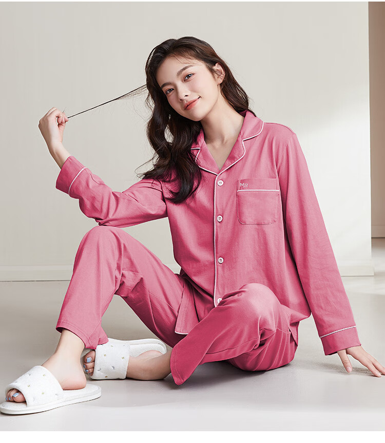 猫人miiow女士睡衣优雅开衫纯棉亲肤休闲居家服透气女夏装睡衣女士