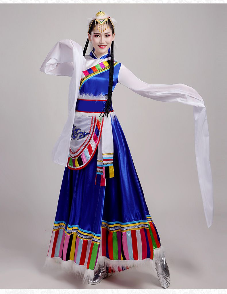少数民族服装女成人服装大人藏族舞蹈演出服新款西藏水袖长裙广场舞