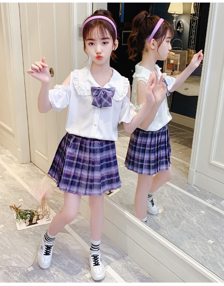 jk制服女童夏装正版全套装小学生夏季格裙子学院风儿童连衣裙霸气白色
