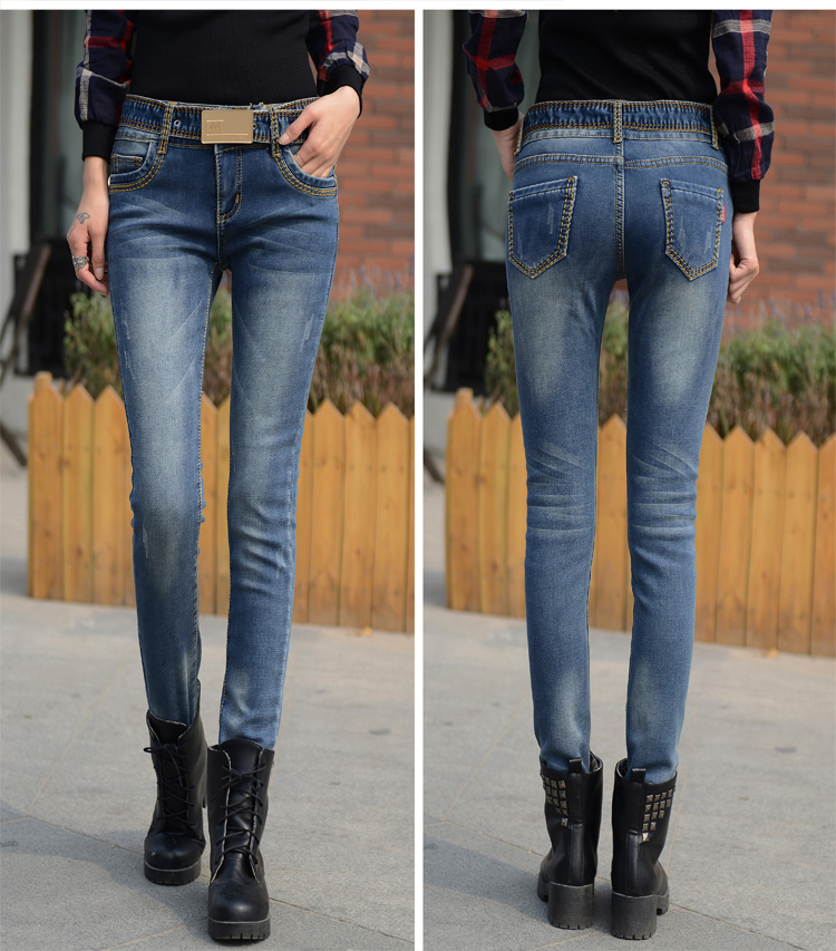 朦胧杏女士超低腰牛仔裤秋装韩版女长裤小脚裤修身显瘦铅笔裤子潮复古