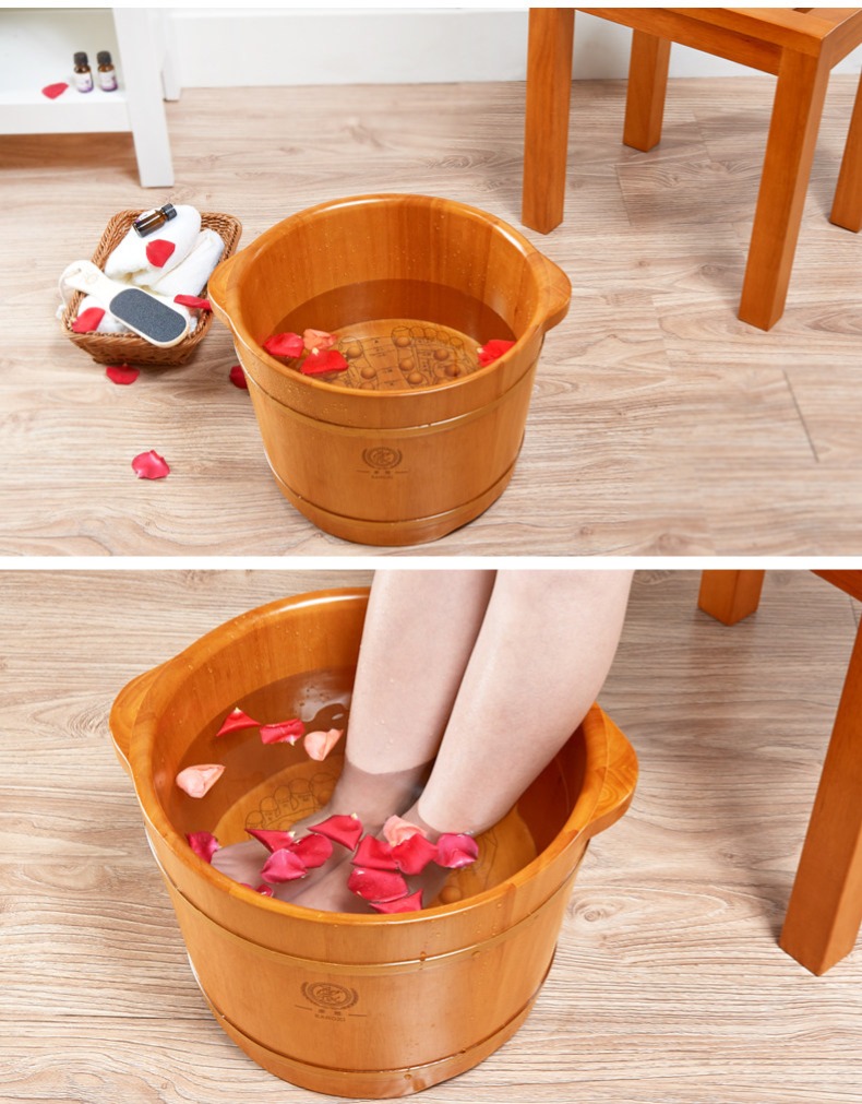 泡脚木桶木质足浴桶泡脚桶按摩洗脚盆实木小泡脚盆木桶家用36高足底