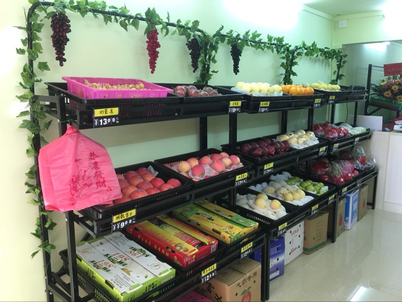 蔬菜货架展示架超市四层水果货架新款多功能便利店卖菜水果的架子黑色