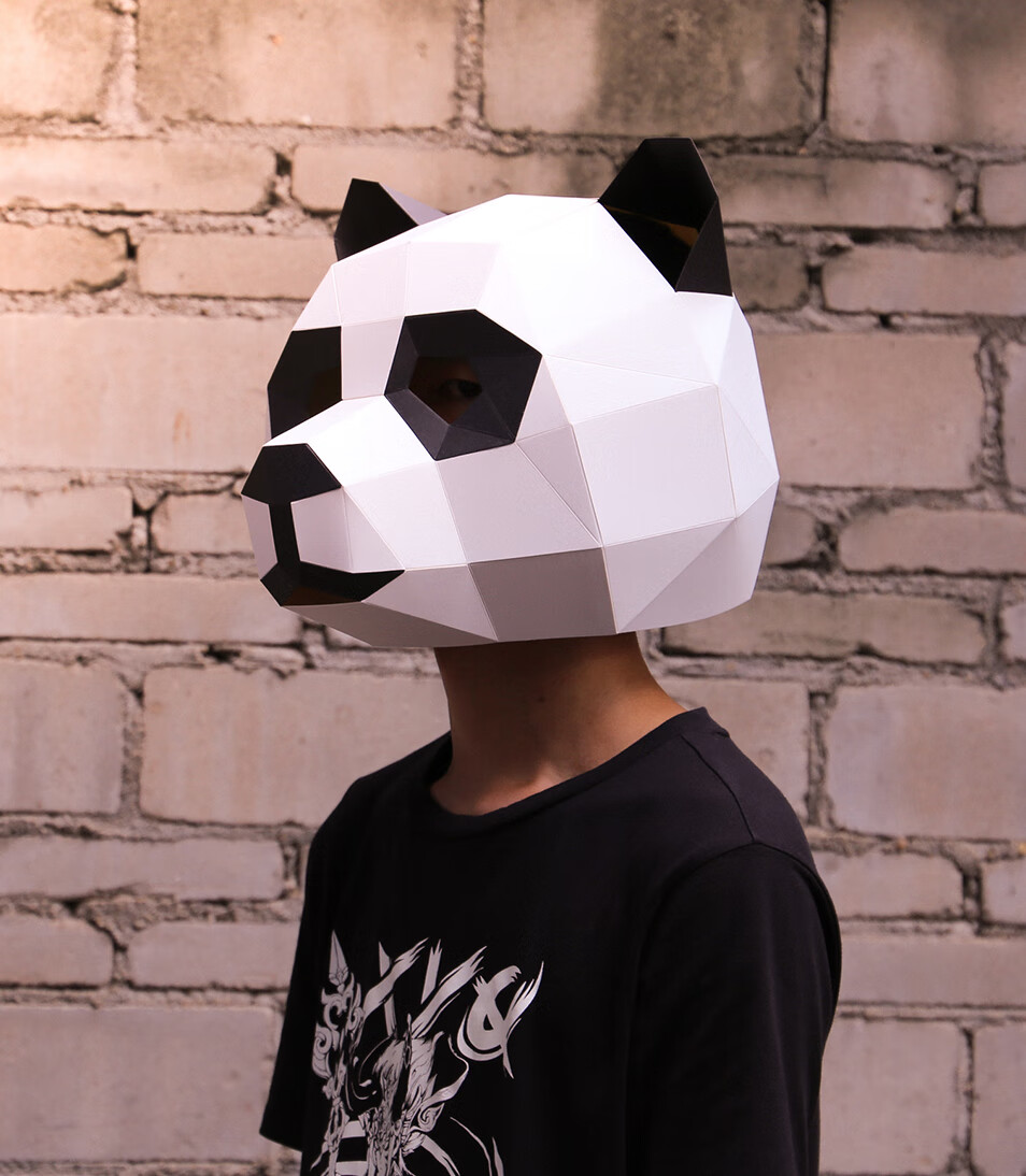 diy纸壳头套 大熊猫老虎狮子动物纸模头套折纸全脸面具创意diy 道具