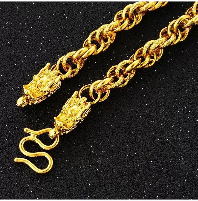 凤雅集珠宝圆泰国黄金龙头项链男霸气时尚龙须泰国链男款老板大金链