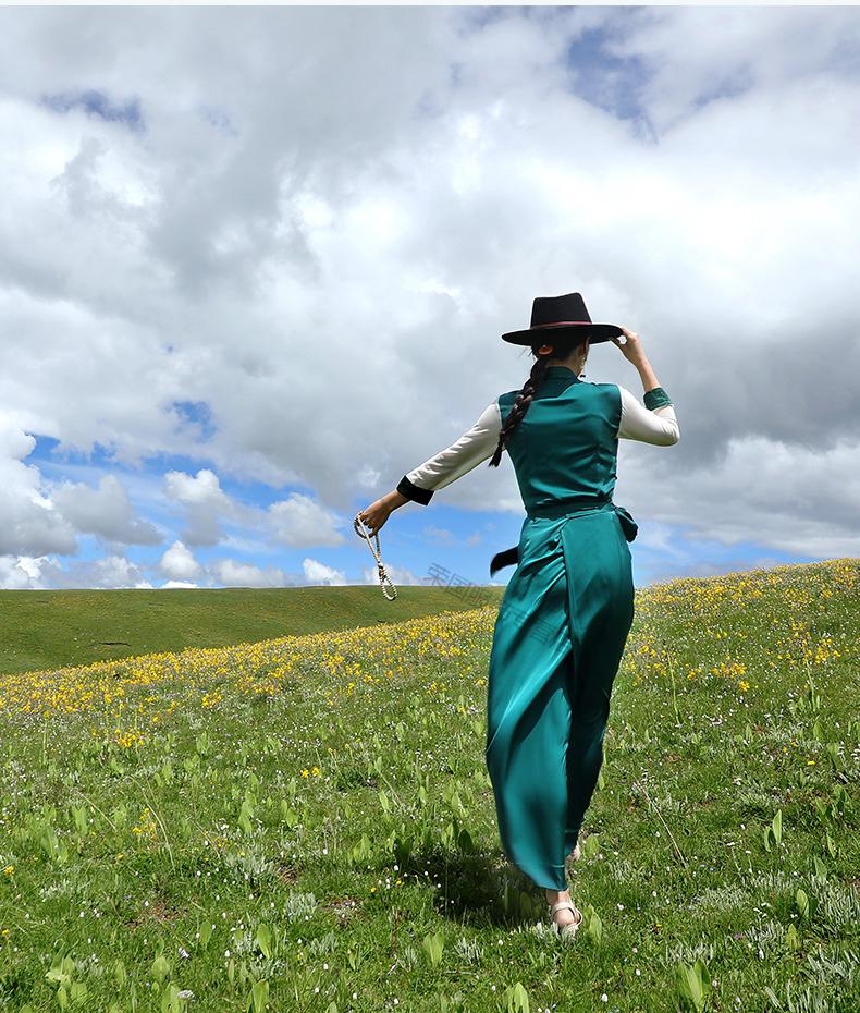 藏族服装女2022年春夏季新款藏族服装女生活装纯色单件显瘦博拉长裙
