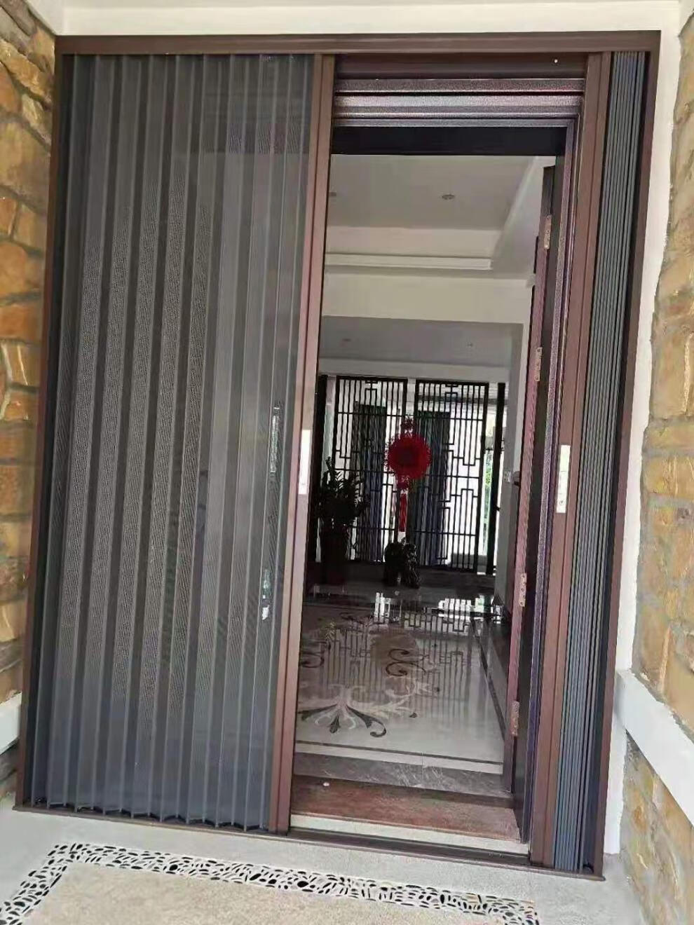 普单金刚网纱门定制家用大门防蚊防盗推拉式隐形折叠伸缩铝合金纱窗门