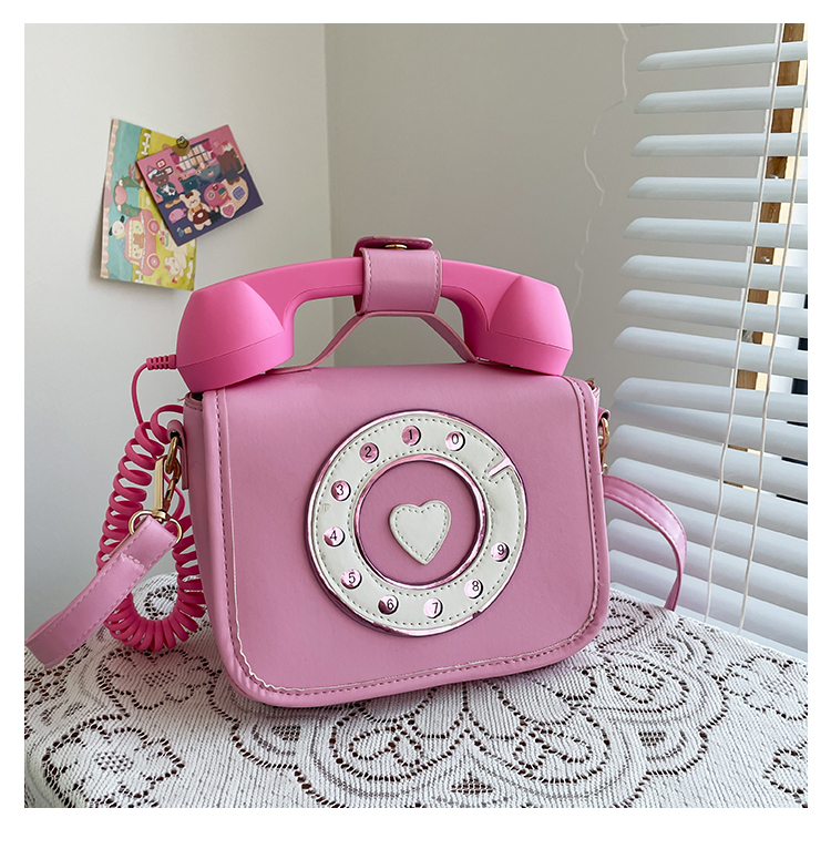 抖音痞幼同款包电话机潮包包女包个性创意可爱漆皮手提单肩斜挎包白色