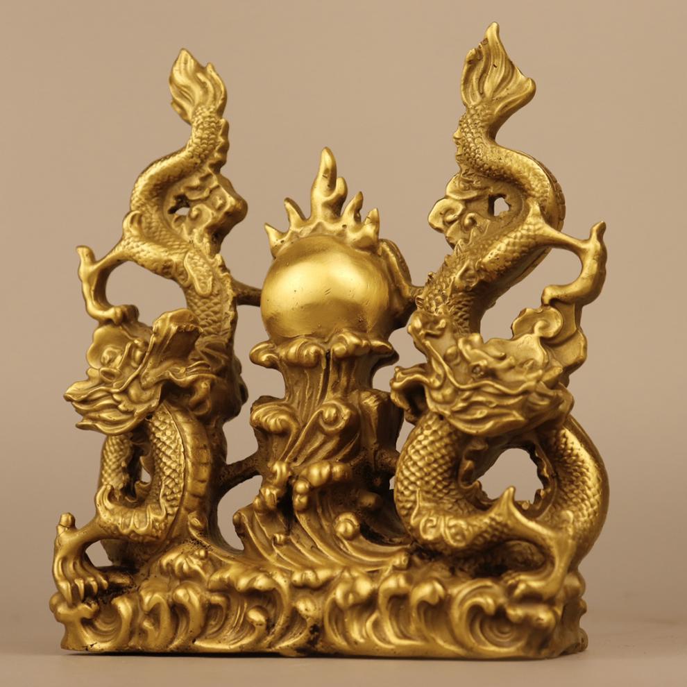 吉运连连纯铜动物双龙戏珠摆件做工精致品质精心打造双龙戏珠摆件