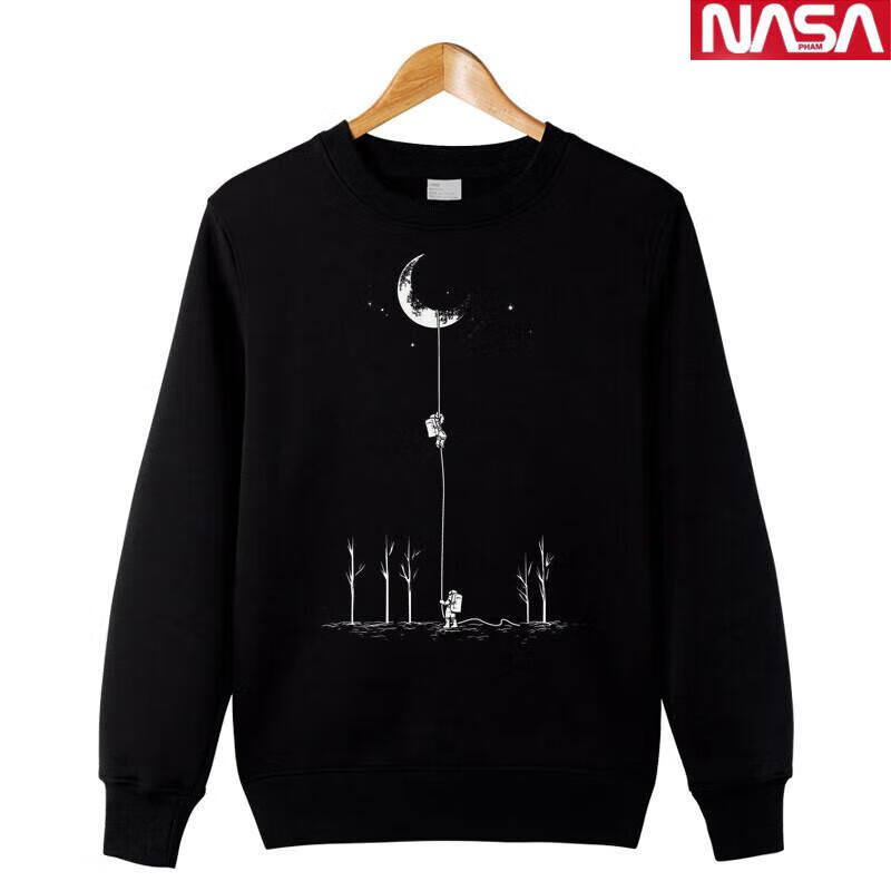 moon男女圆领卫衣秋冬厚款舒适街风学生衣服 黑色-moon攀登-超柔厚款