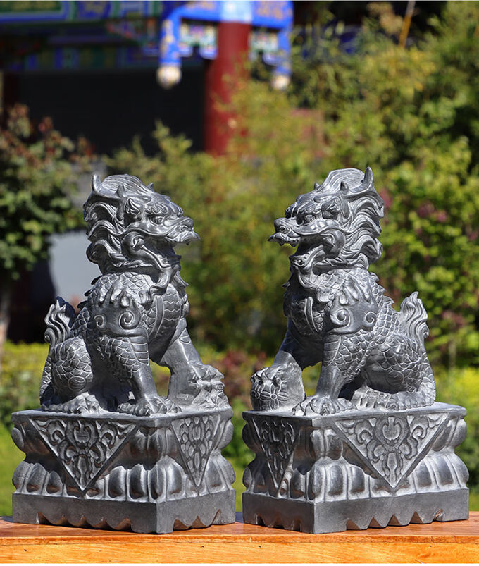 西门町石雕石头青石麒麟一对门口看门雕刻纳福庭院神兽风水摆件风水