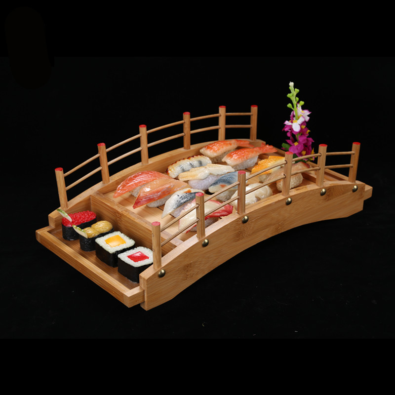 刺身拼盘白木弯底寿司桥刺身寿司盘子创意餐具日式料理刺身拼盘木制