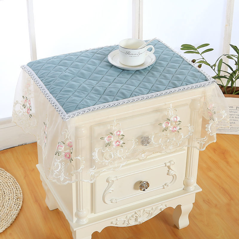 床头柜罩盖巾欧式床头柜多用巾盖布小桌布防尘巾蕾丝麦穗咖4050