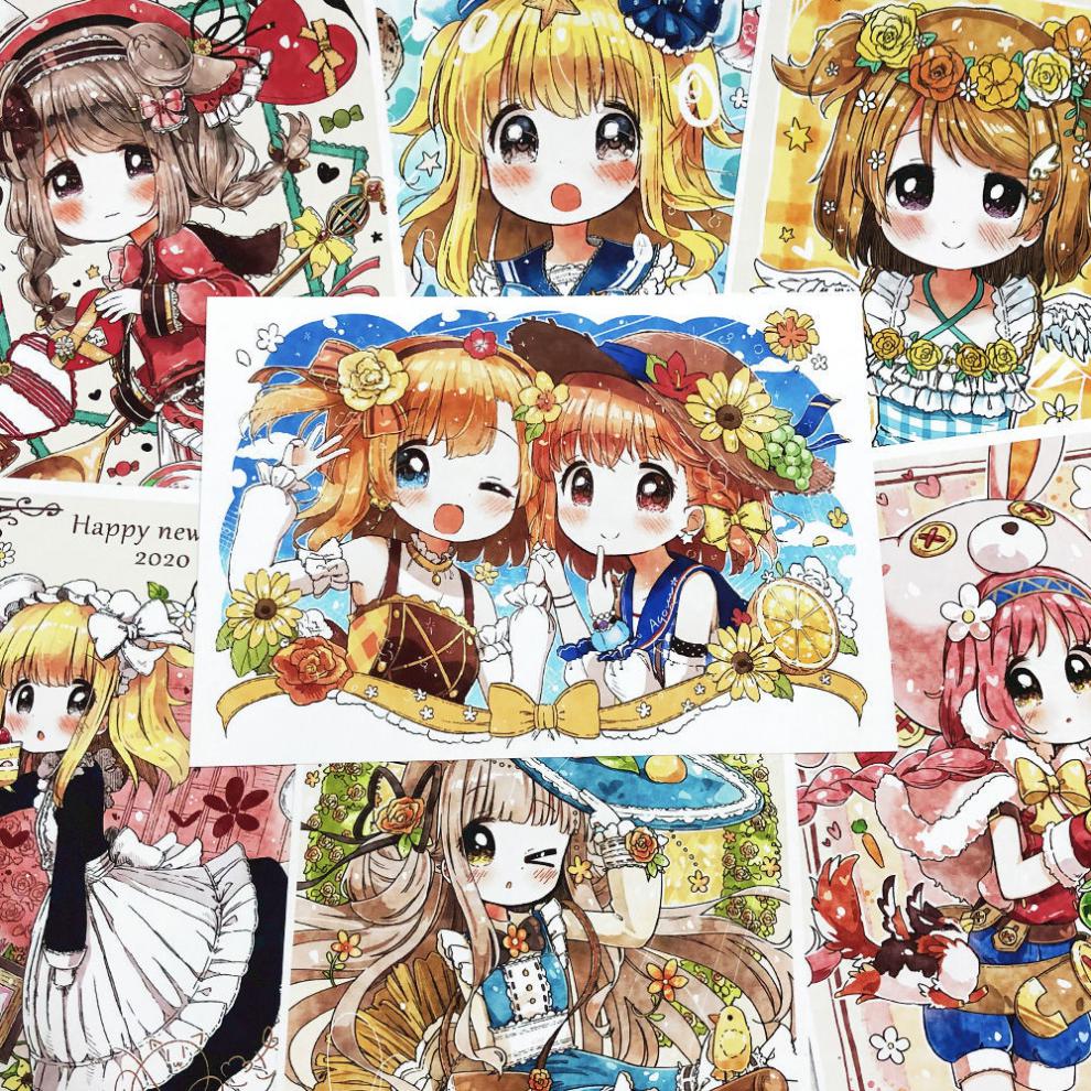 动漫漫画儿童画临摹卡少儿美术马克笔参考范画素材初级绘画卡片初级q