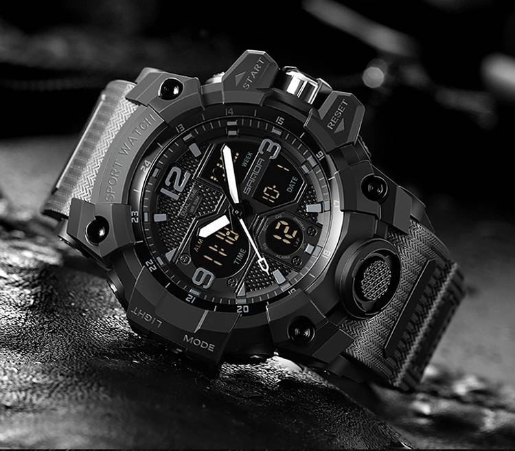战术手表手表男户外运动多功能初高中学生儿童潮炫酷战术电子表白黑色