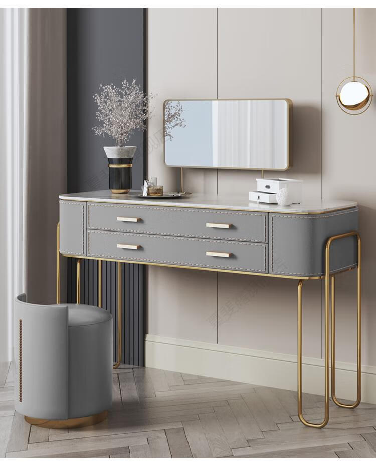 汇德能意式轻奢梳妆台卧室现代简约岩板带灯网红北欧风化妆桌1米单