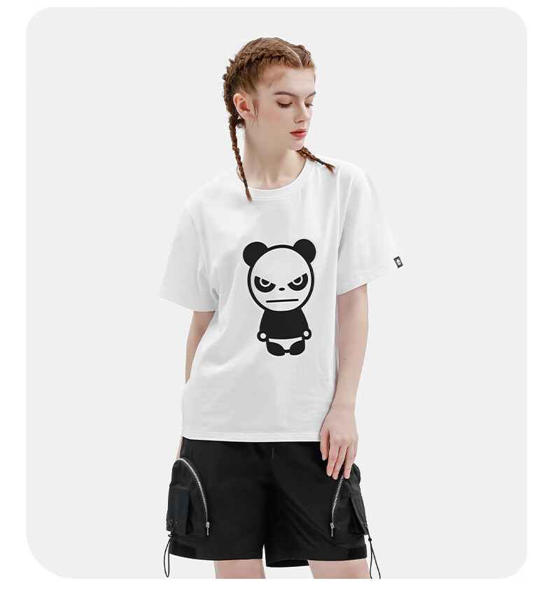 hipanda你好熊猫设计潮牌女经典植绒t恤休闲宽松短袖体恤街头潮牌